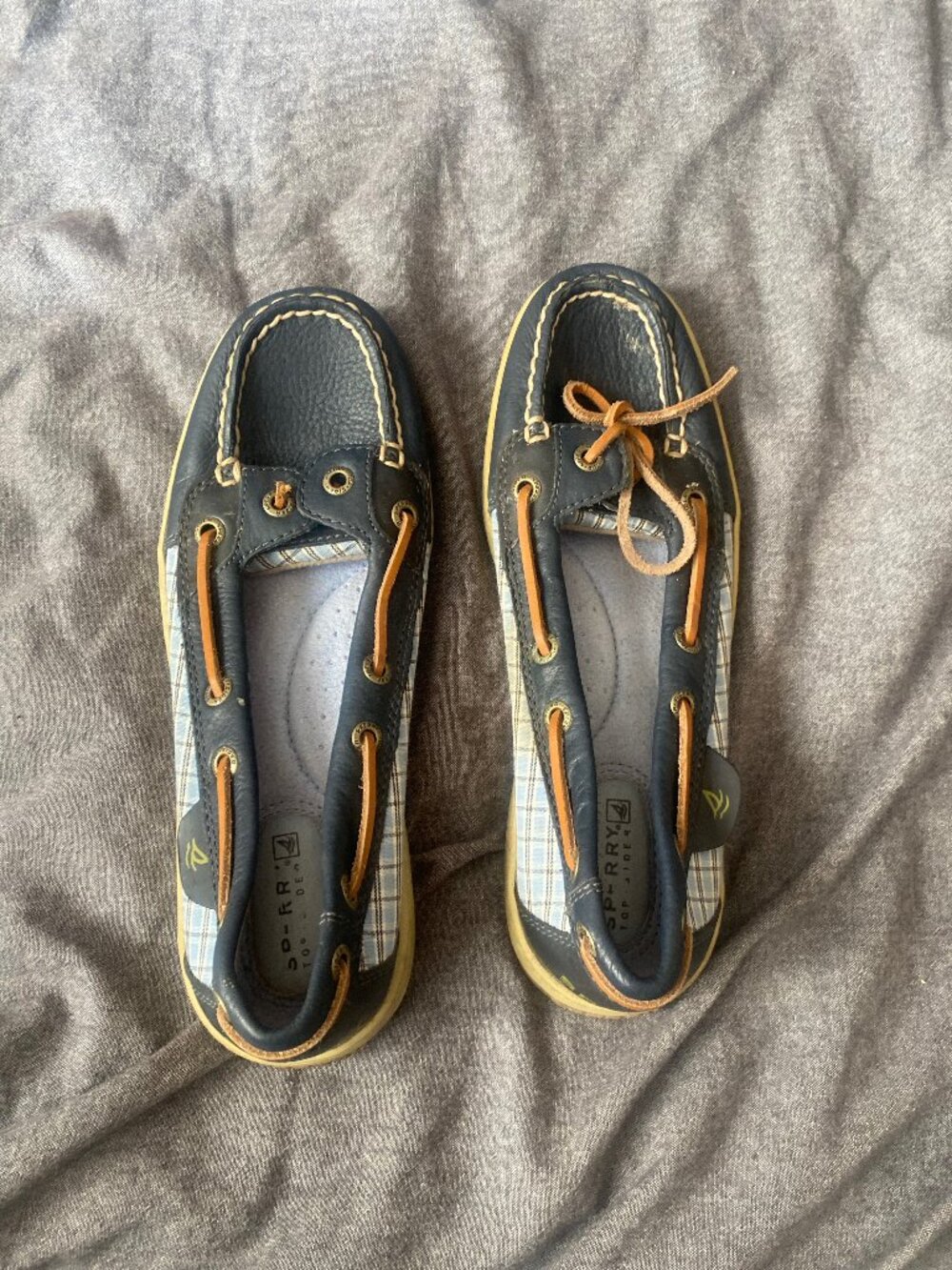 Sperry Top-Sider Blue Leather Plaid Boat Shoes